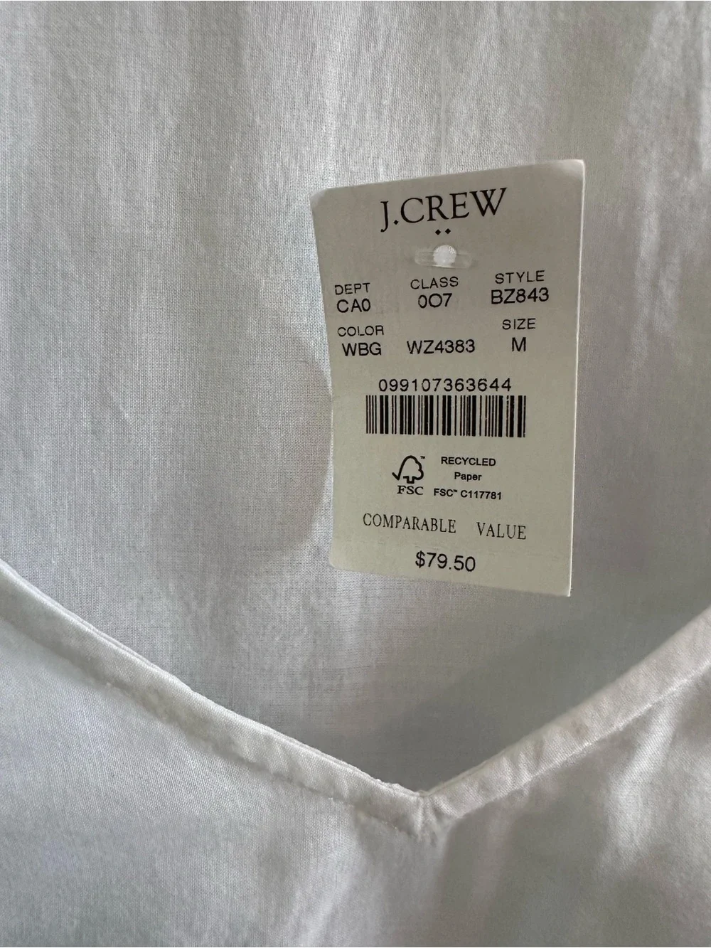 NWT J.Crew Factory White Cotton Puff Sleeve Embroidered Top Blue Floral Medium